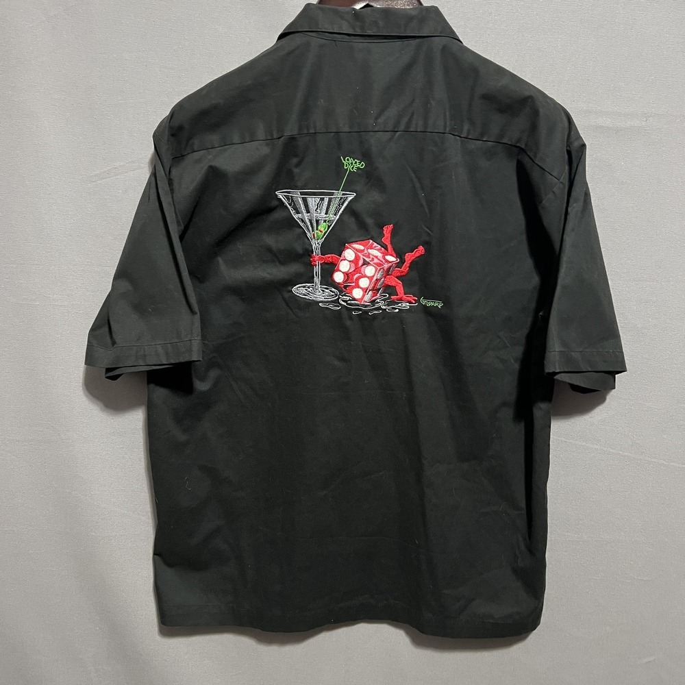 Godard‎ Mens Large Black Casino Short Sleeve Embroidered Button Up Shirt Graphic